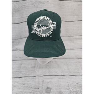 Michigan State Spartans Snapback Hat Green White The Game Circle Logo VTG